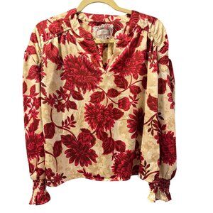 Cupid Red & Cream Floral Long Sleeve Blouse Sz M blouse. NWOT